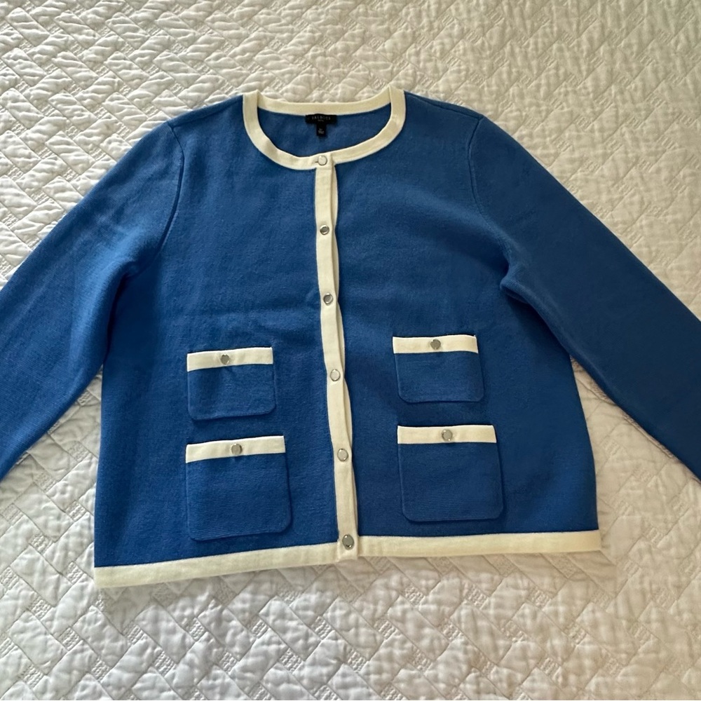 Talbots Blue Cardigan with White Accents